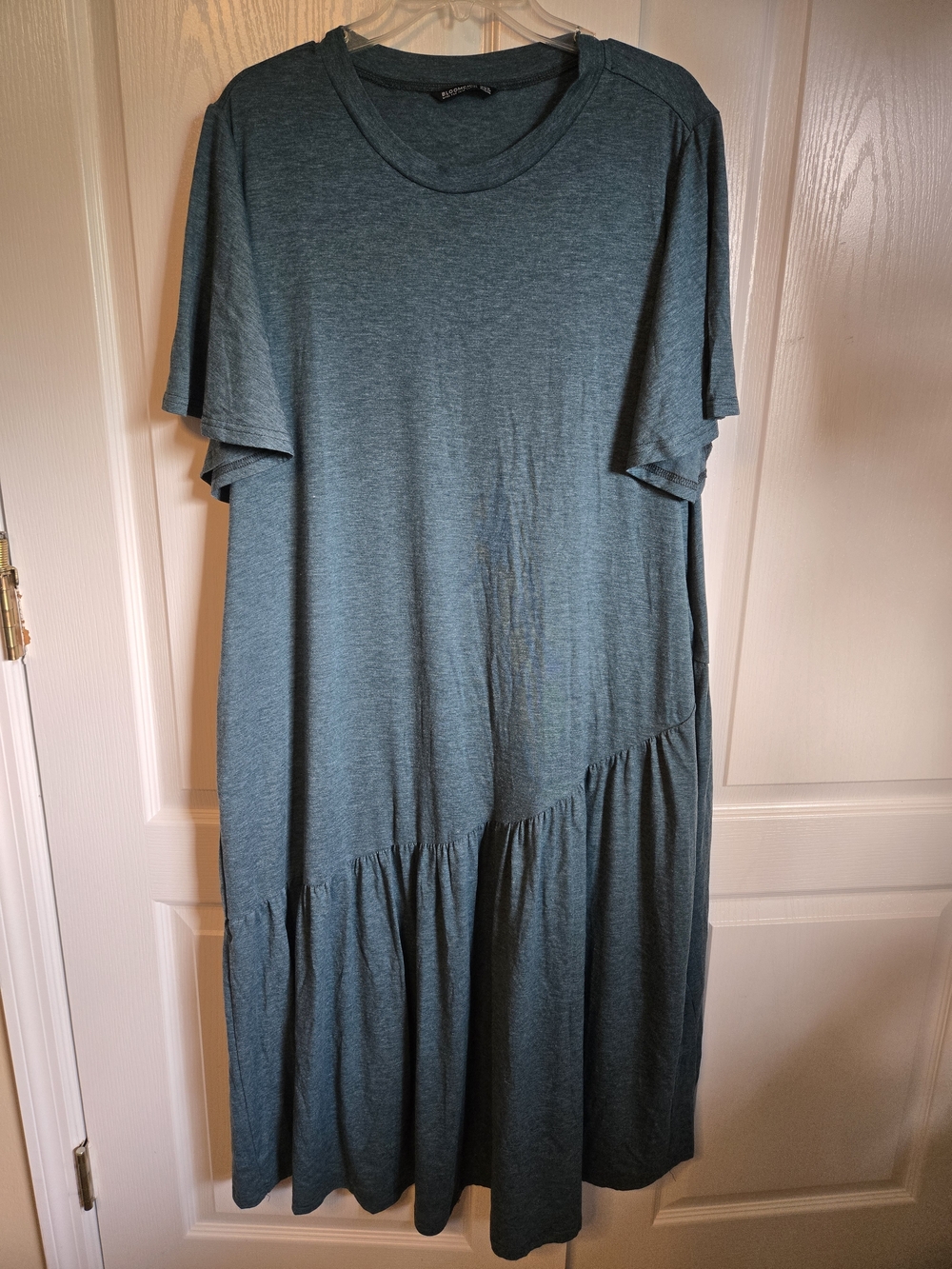 BloomChic Teal Asymmetric Tiered Midi-Max Dress